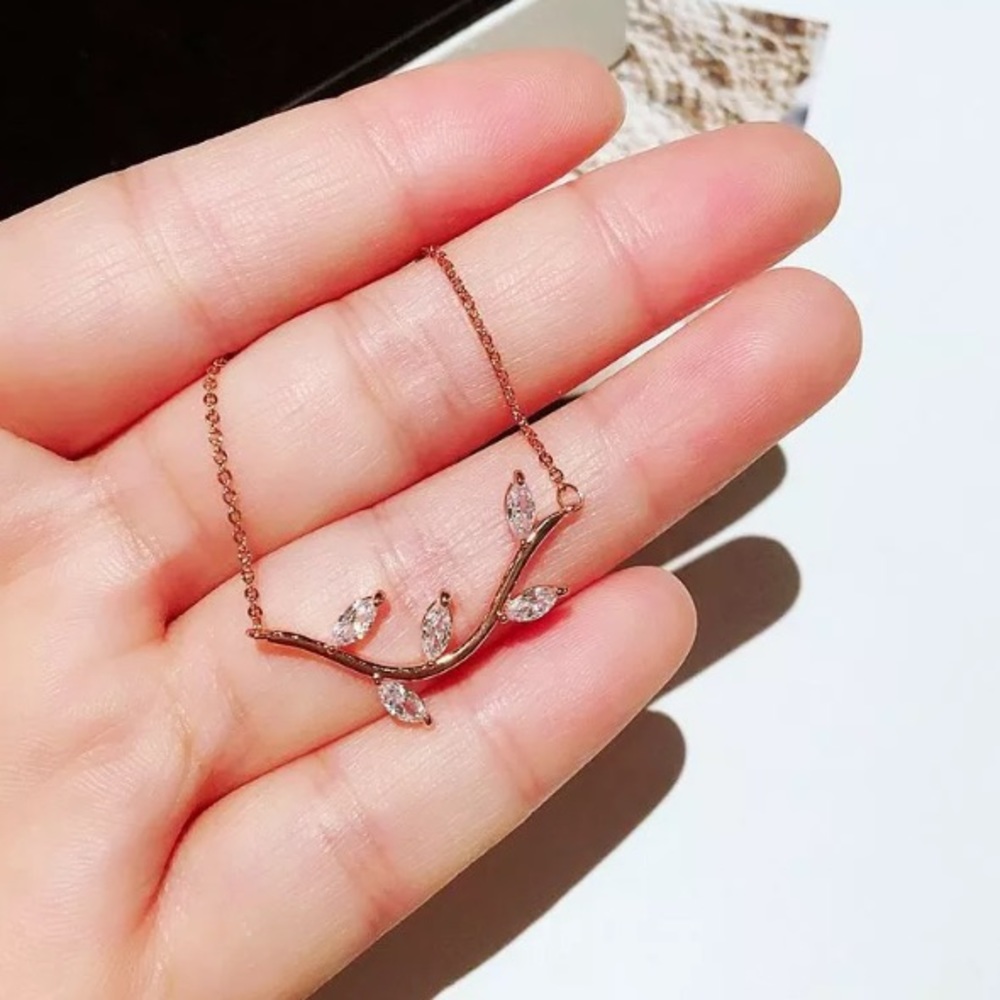 Rose Gold Leaf & Branch Marquise Diamond Necklace - Picture 4 of 8